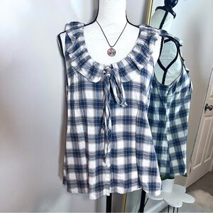 A.N.A Y2K Blue and White Plaid Ruffle Top